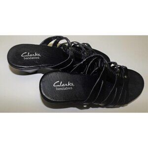 Clarks Bendables 6m black leather sandals medium heel